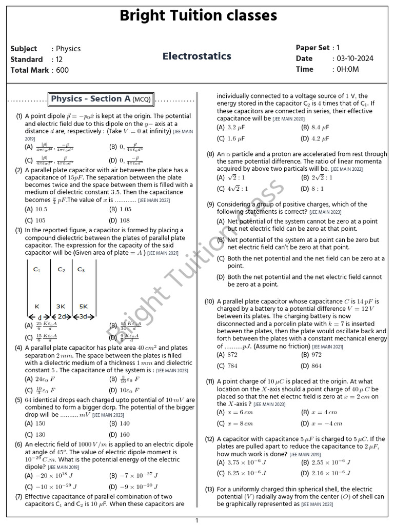 Torque on Dipole in Electric Field | PDF | Capacitor | Capacitance