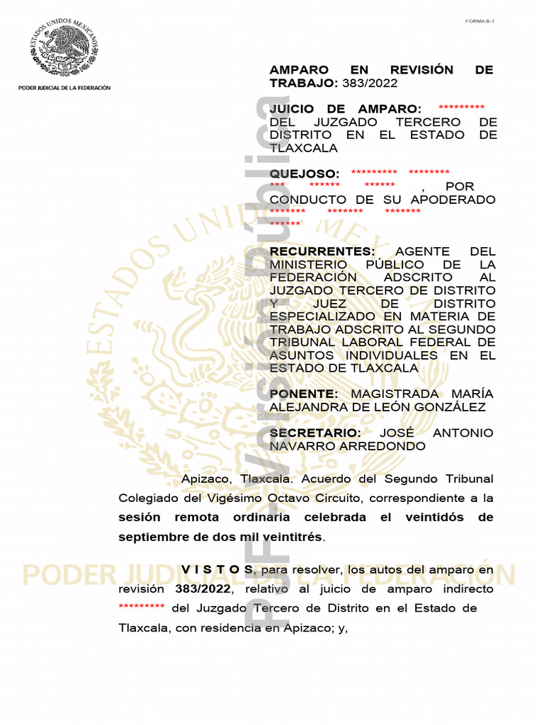 Amparo en Revisión 383/2022 Tlaxcala | PDF | Caso de ley | Sentencia (ley)
