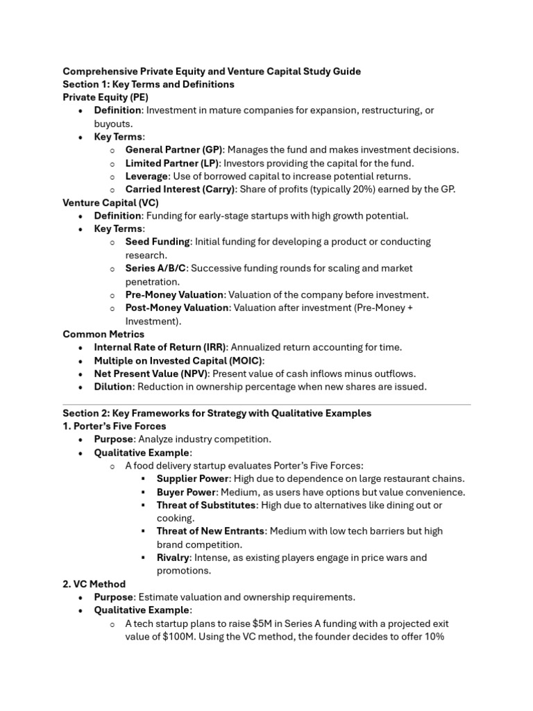 Comprehensive Private Equity and Venture Capital Study Guide | PDF ...