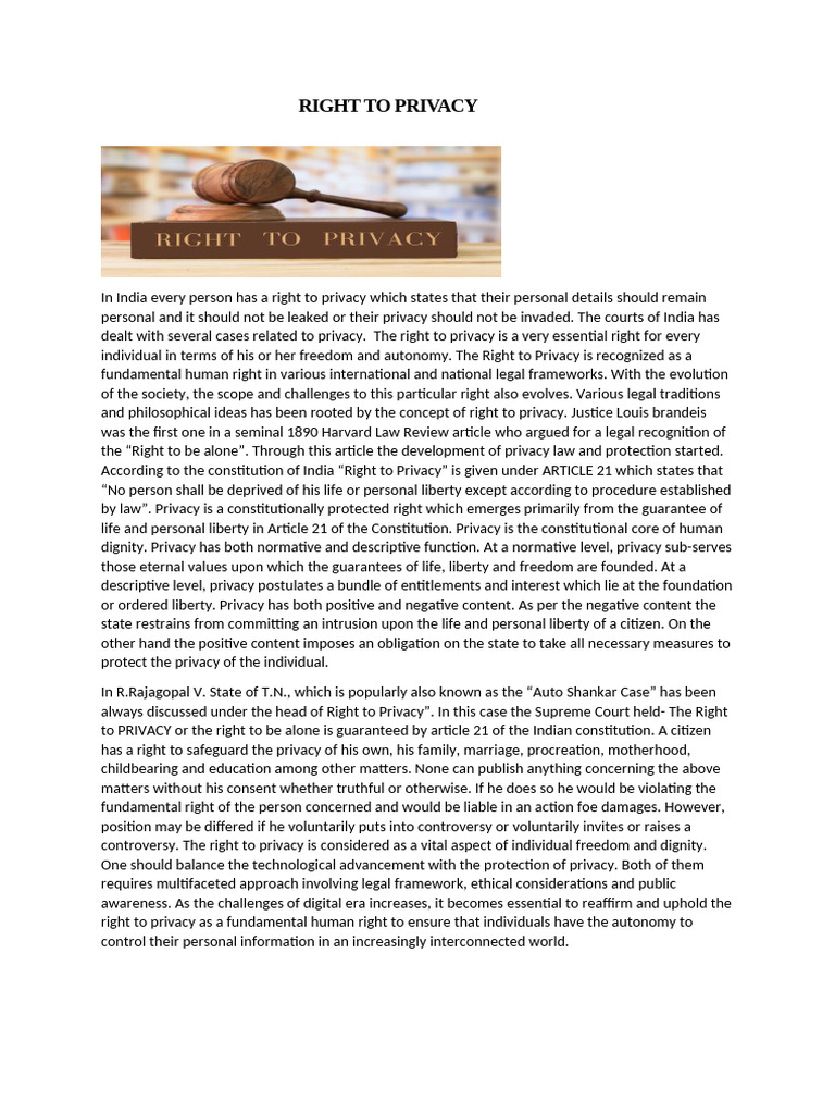 Right to Privacy in India Explained | PDF | Privacy | Right To Privacy