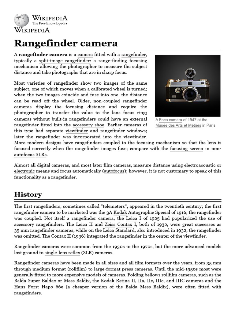 Rangefinder Camera - Wikipedia | PDF | Camera Lens | Single Lens Reflex ...