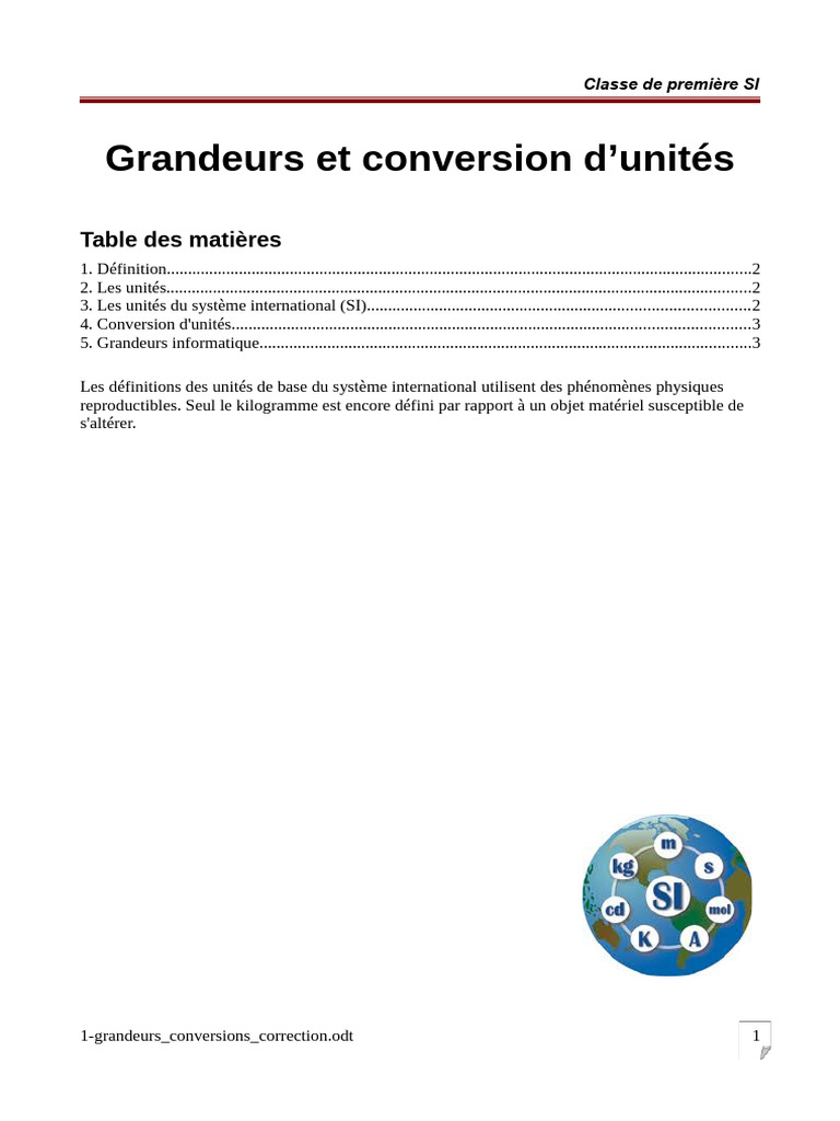 Grandeurs et conversions d'unités SI | PDF | Système international d ...