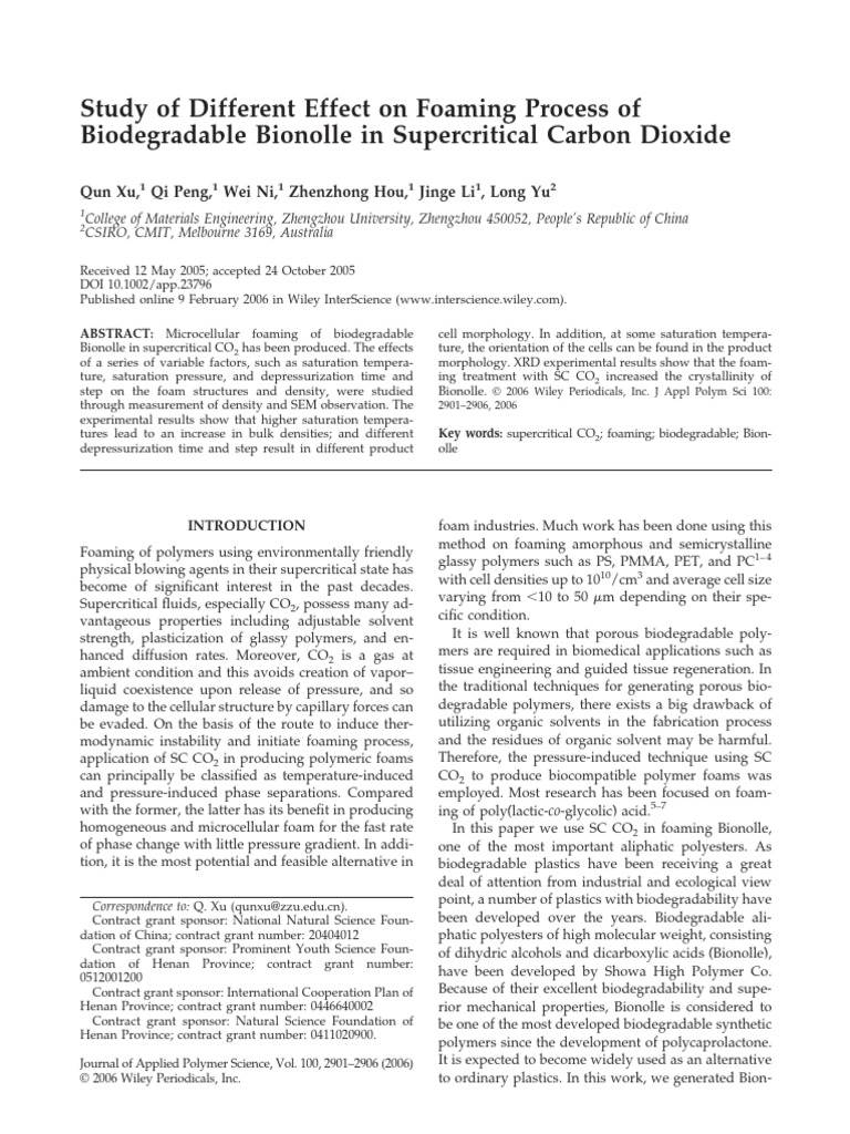 Study of Different Effect On Foaming Process of Biodegradable Bionolle ...