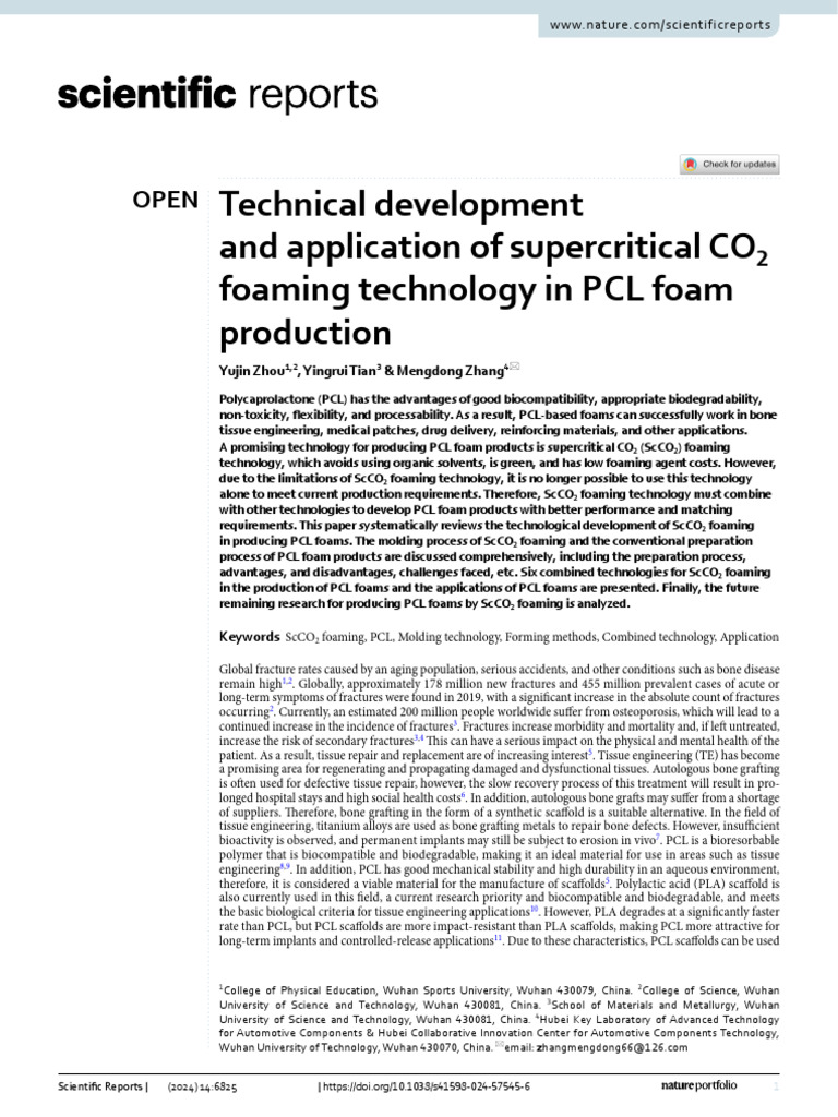 Supercritical CO2 Foaming for PCL Production | PDF | Tissue Engineering ...