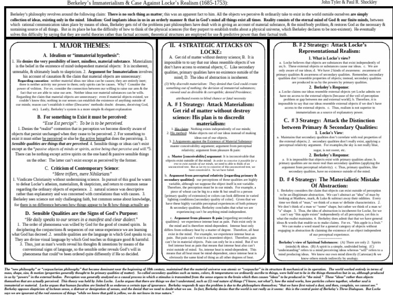 Berkeley S Immaterialism Case Against Locke S Realism - CWK | PDF ...