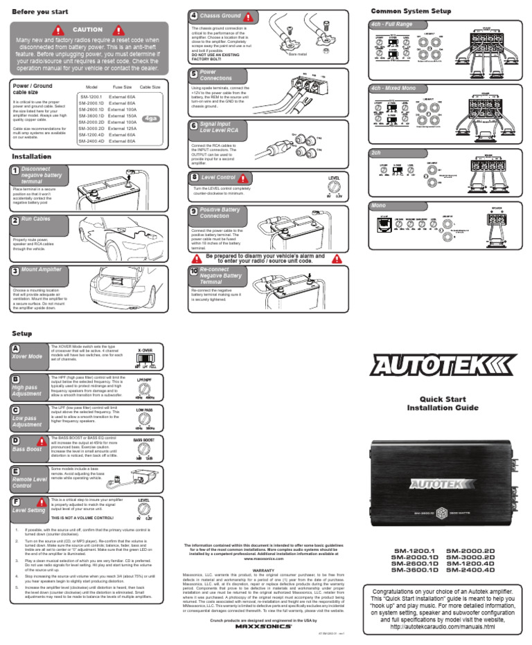 Autotek Amplifier Installation Guide | PDF | Loudspeaker | Amplifier