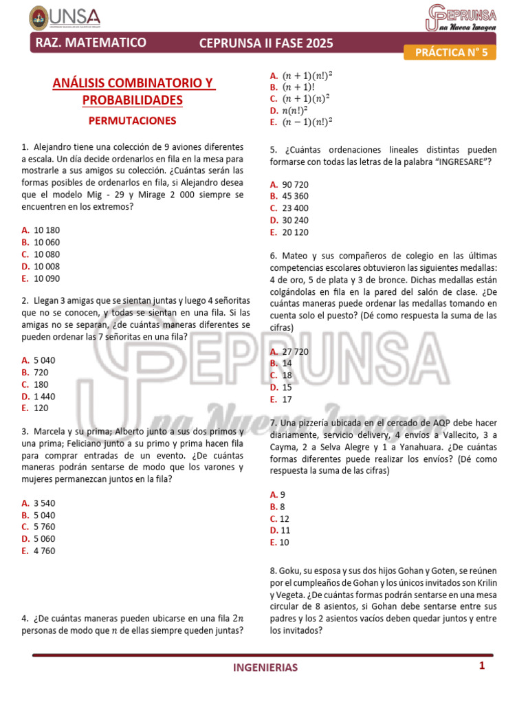 Problemas de Combinatoria y Probabilidades | PDF