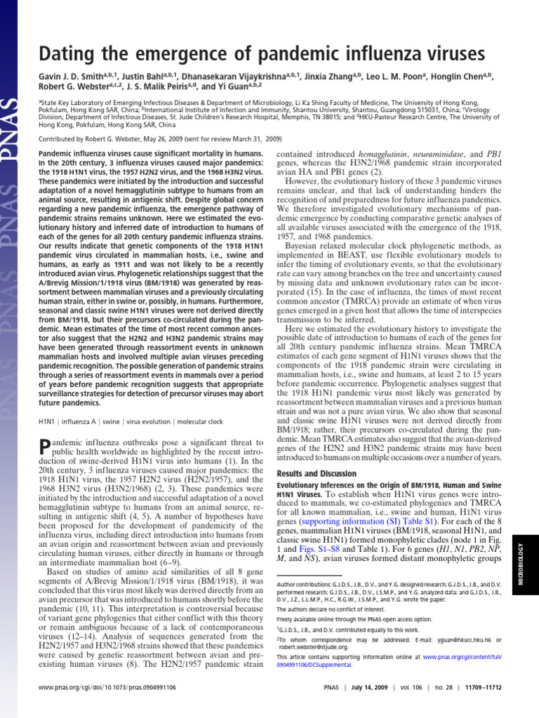 Emergence of Pandemic Influenza Viruses | PDF | Influenza A Virus ...