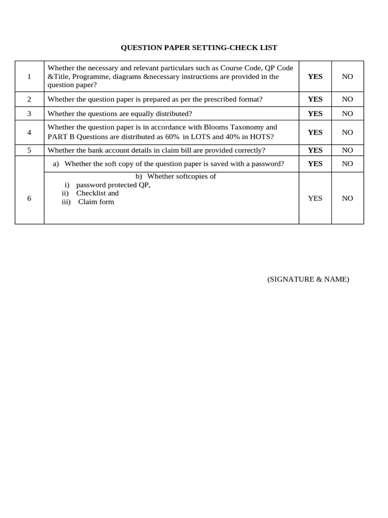QP Setting Checklist and Guidelines | PDF