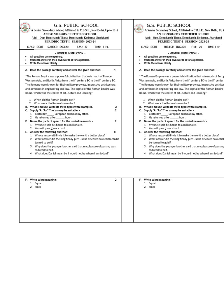 Class 8 English Pdf Part Of Speech