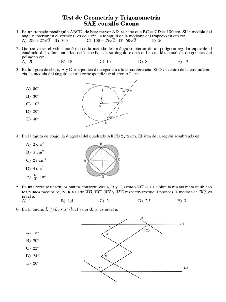 Test de Geometría y Trigonometría | PDF | Formas geométricas | Euclides