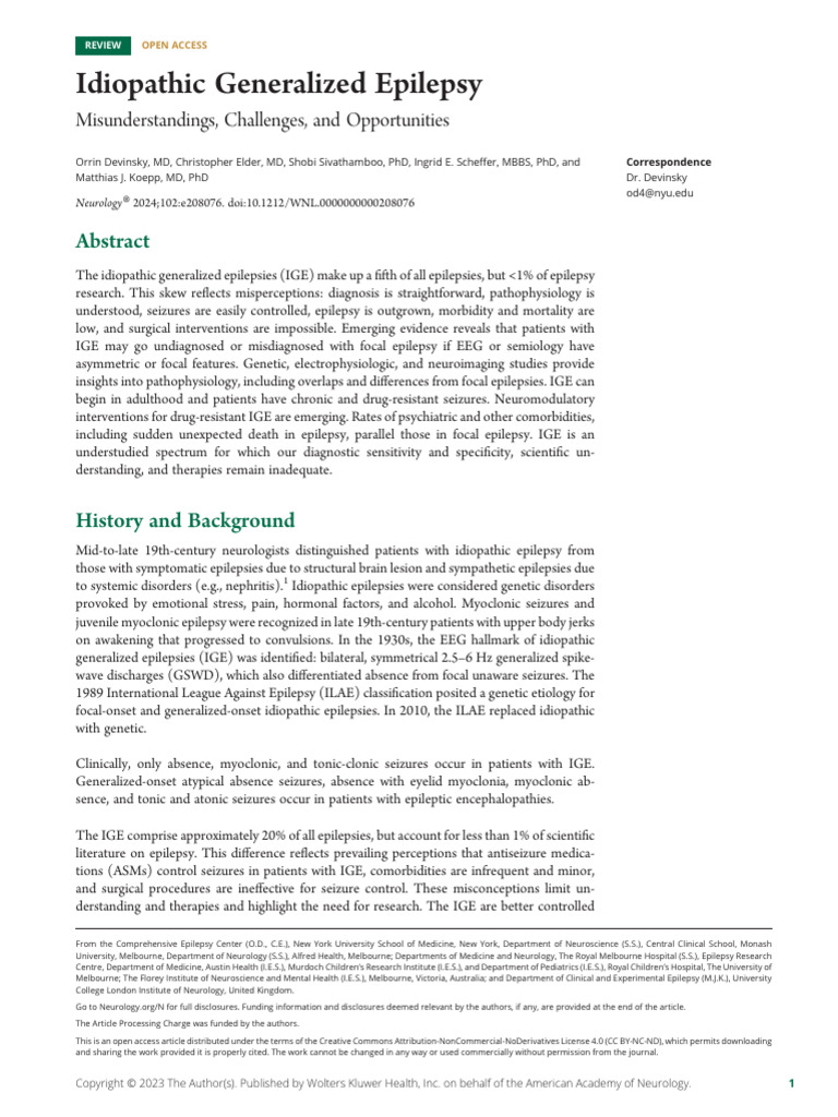 devinsky-et-al-2023-idiopathic-generalized-epilepsy | PDF | Human ...