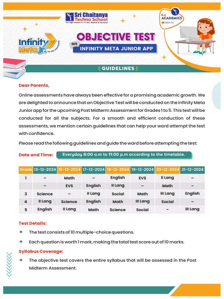 Infinity_Post Midterm_ Objective Test _Guidelines (2024-25)_All India-1 ...
