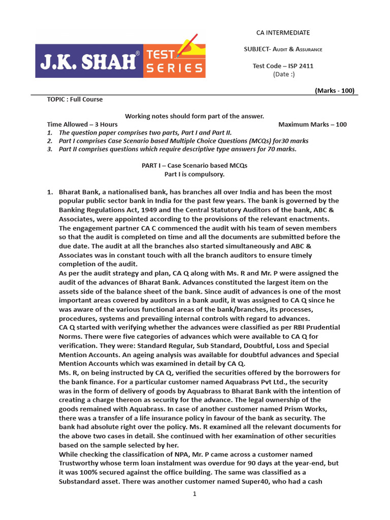 CA Intermediate Audit & Assurance Exam Guide | PDF | Audit | Internal ...