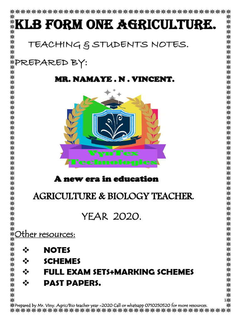 Form 1 Agriculture Complete Notes | PDF | Soil | Agriculture