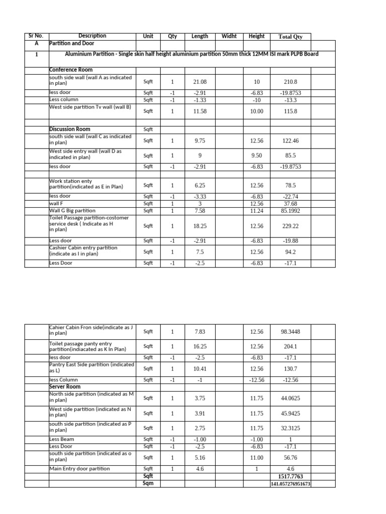 Aluminium Partition Specifications and Layout | PDF | Structural ...