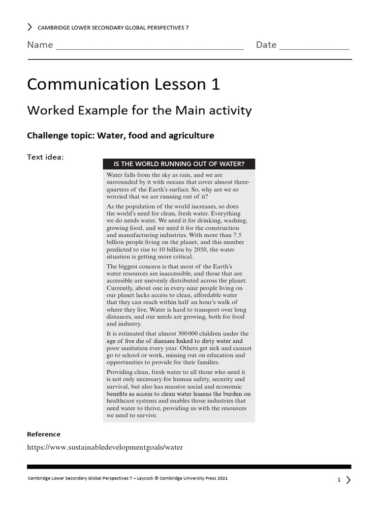 Communication Lesson 1 Worked Example For The Main Activity | PDF ...