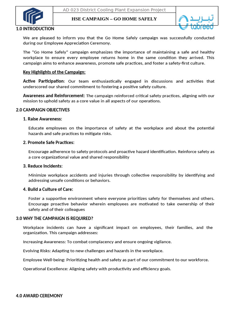 HSSE Campaign - Go Home Safely | PDF | Safety | Workplace