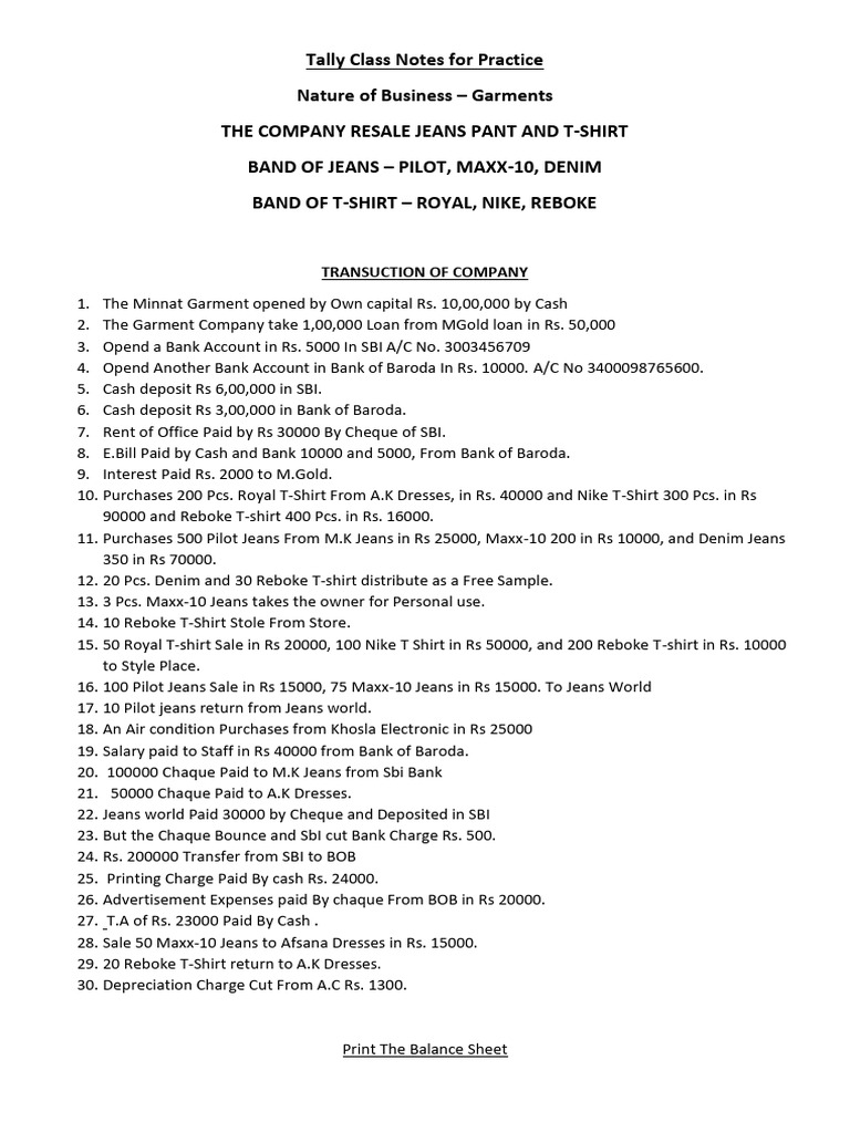 Tally Class Notes For Practice PDF | PDF