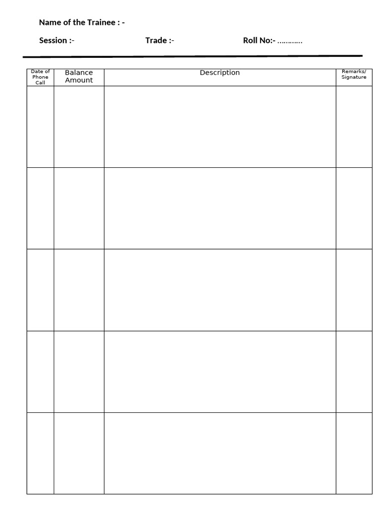 Trainee Call Log and Balance Record | PDF