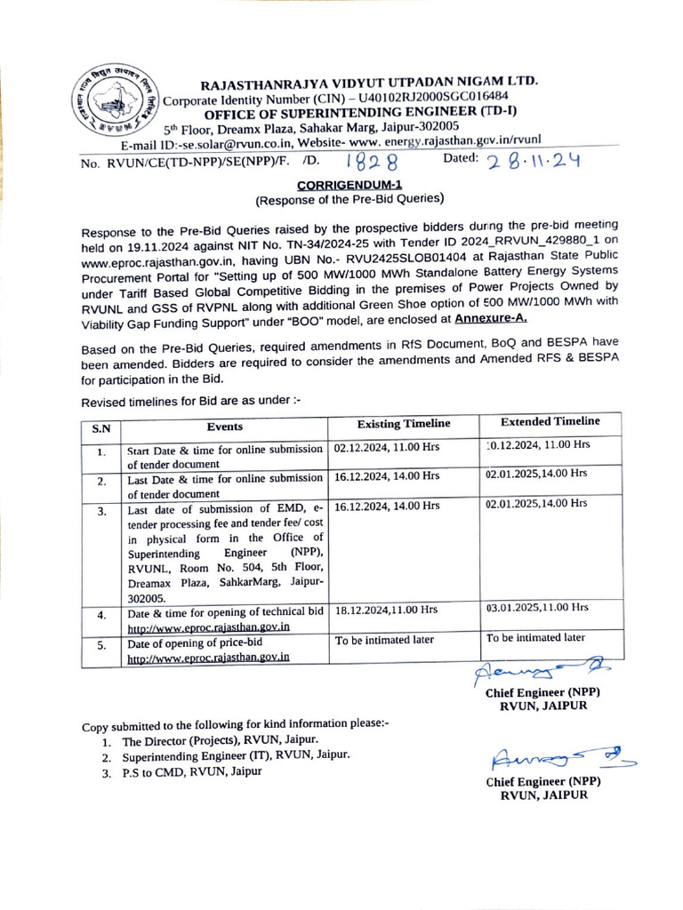RVUNL RFP Amendment 500MW 1000MWh | PDF | Electrical Substation ...