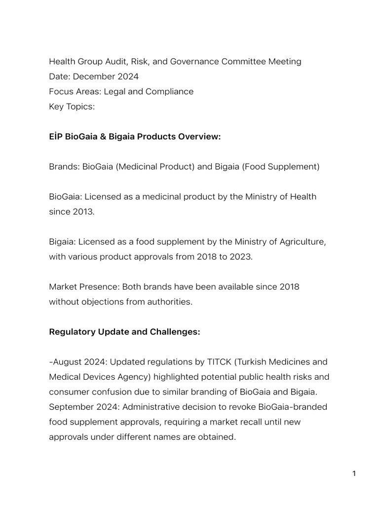 BioGaia Bigaia Regulatory Challenges Update | PDF | Regulatory ...