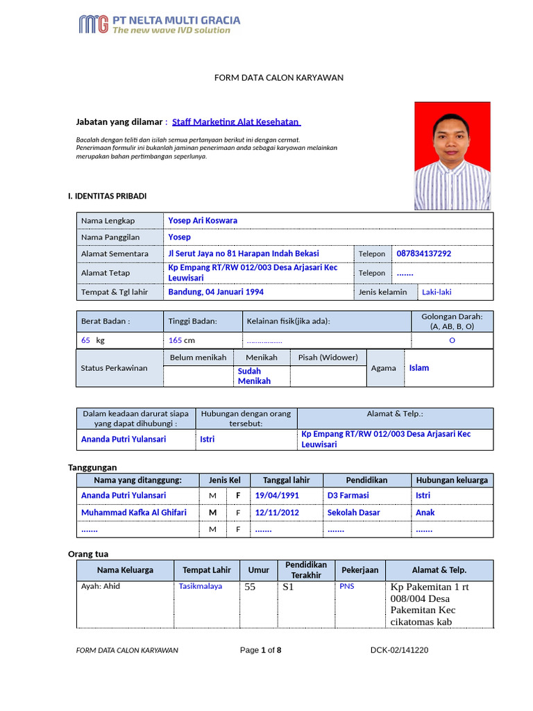 Form Data Calon Karyawan (CDAKB) | PDF
