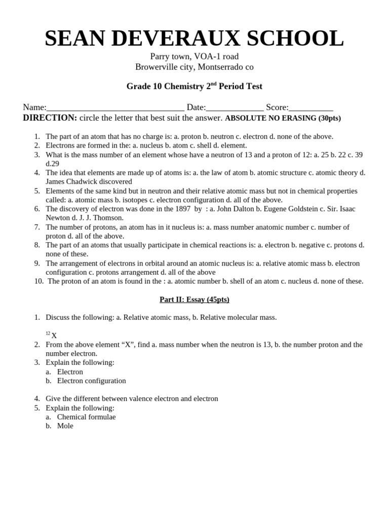 Grade 10 Test | PDF