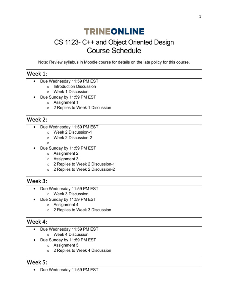 CS 1123 6W Schedule | PDF