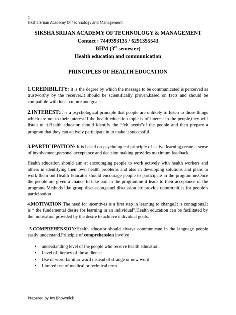 12 PRINCIPLES OF HEALTH EDUCATION SLIDESHARE visual data 5