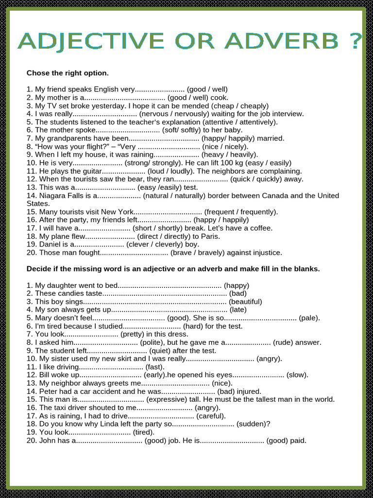 Adjective and Adverb Exercises | PDF | Adverb