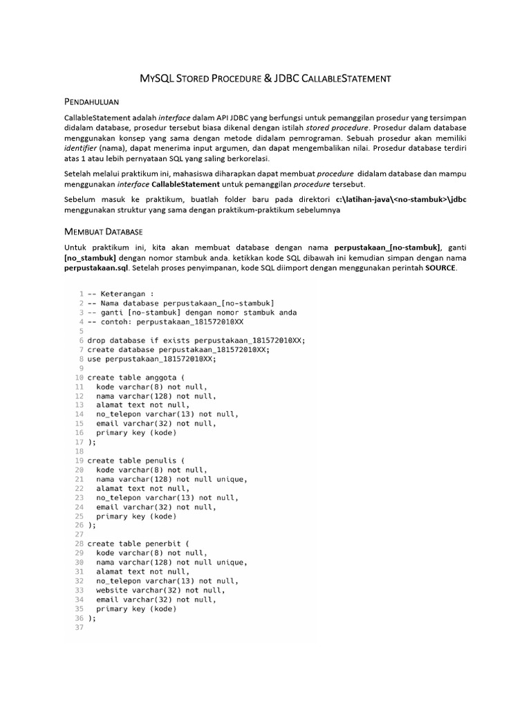 Panduan JDBC CallableStatement dan Stored Procedure | PDF