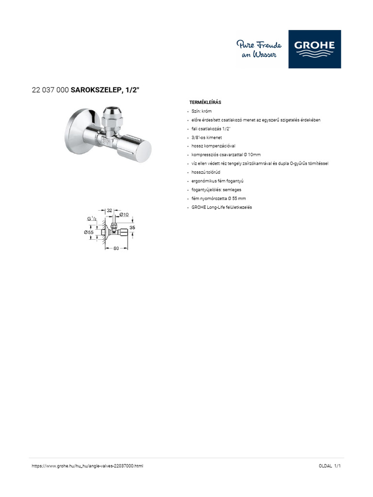 GROHE Specification Sheet 22037000 | PDF
