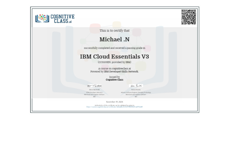 IBM CC0103EN Certificate - Cognitive Class | PDF