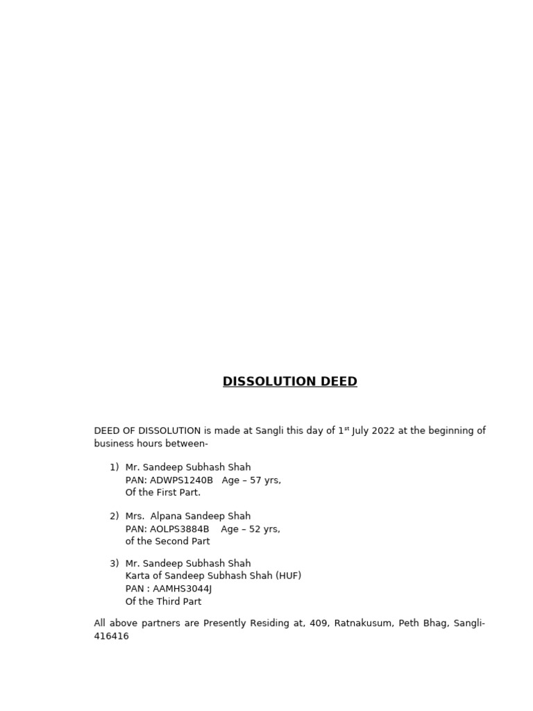 Dissolution Deed | PDF