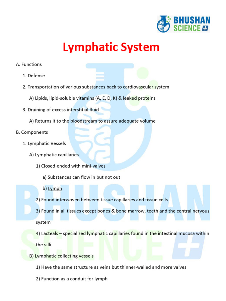 1.7. Lymphatic System (Super Short Notes) | PDF | Lymphatic System | Lymph