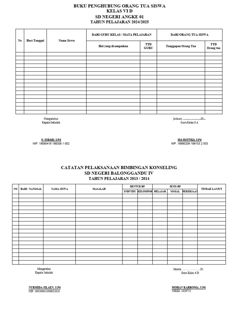 Buku Penghubung Orang Tua Siswa SD | PDF