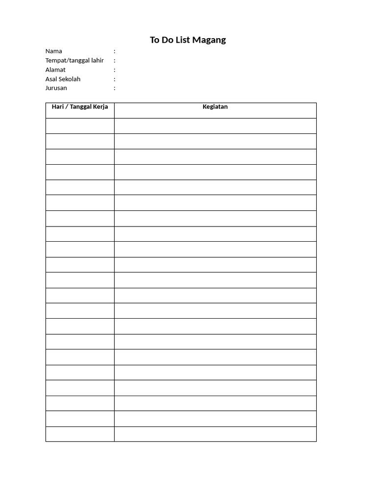 Contoh To Do List Magang Mahasiswa | PDF
