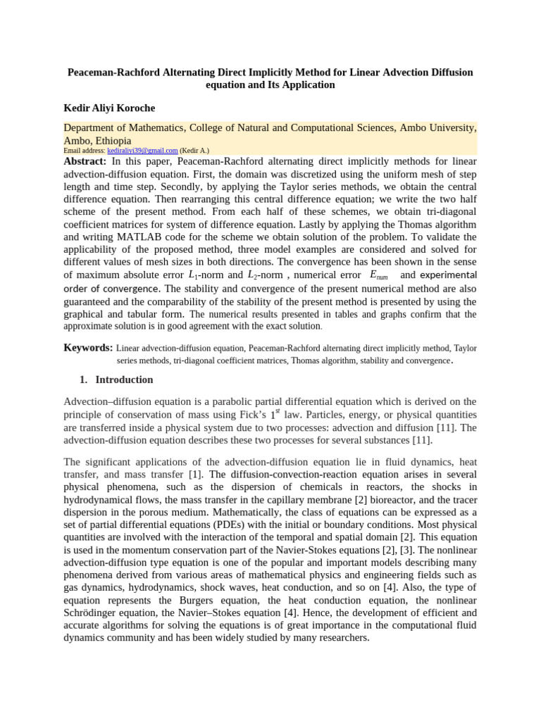 Kedir PRADI - Advection - Diffusion | PDF | Fluid Dynamics | Equations