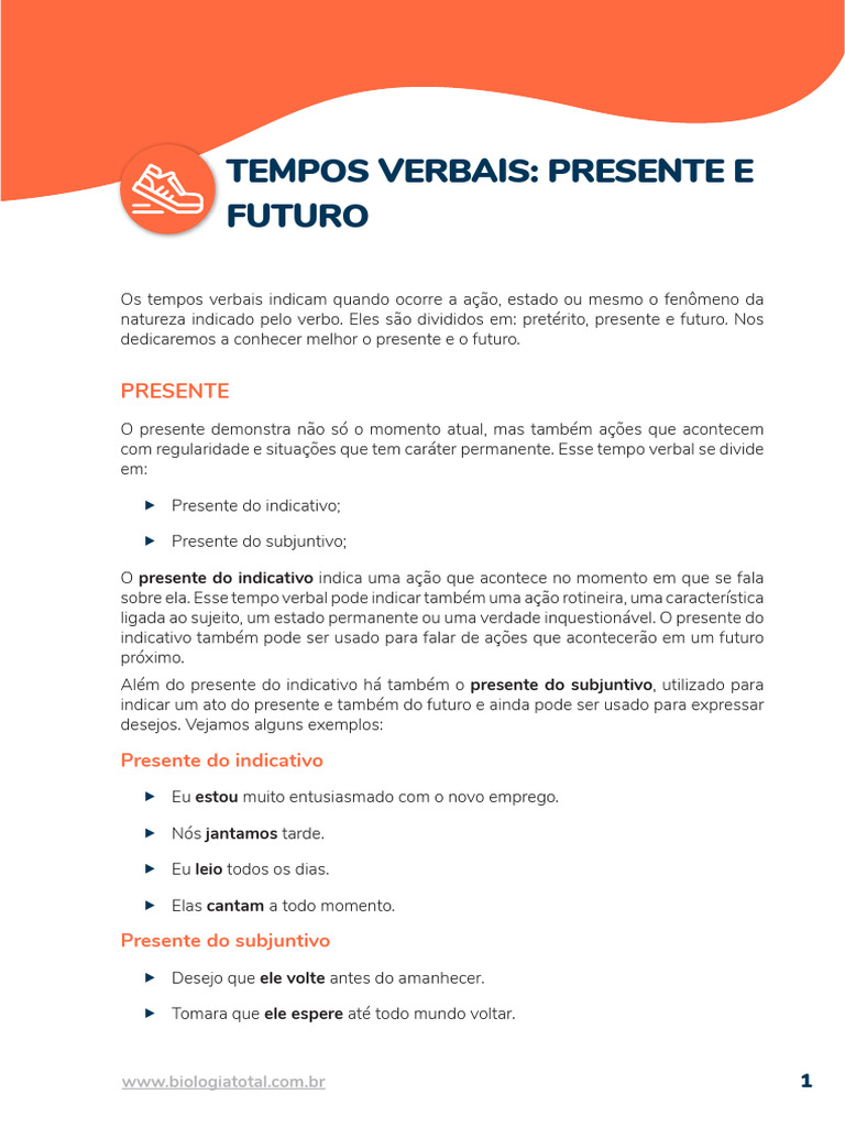 Tempos Verbais: Presente e Futuro | PDF | Conjugação gramática | Gramática