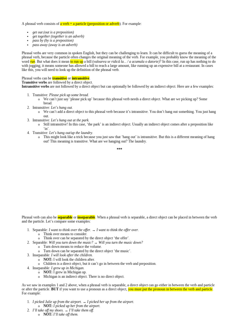 Phrasal Verbs Pdf Verb Object Grammar