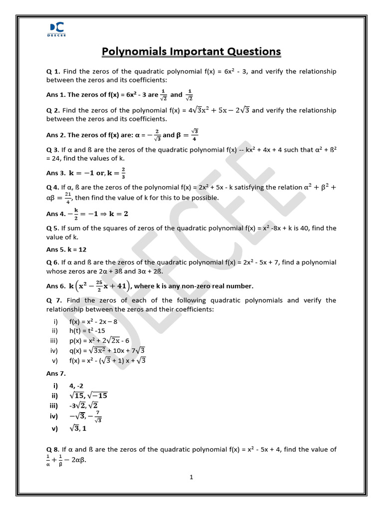 Polynomials | PDF | Zero Of A Function | Polynomial