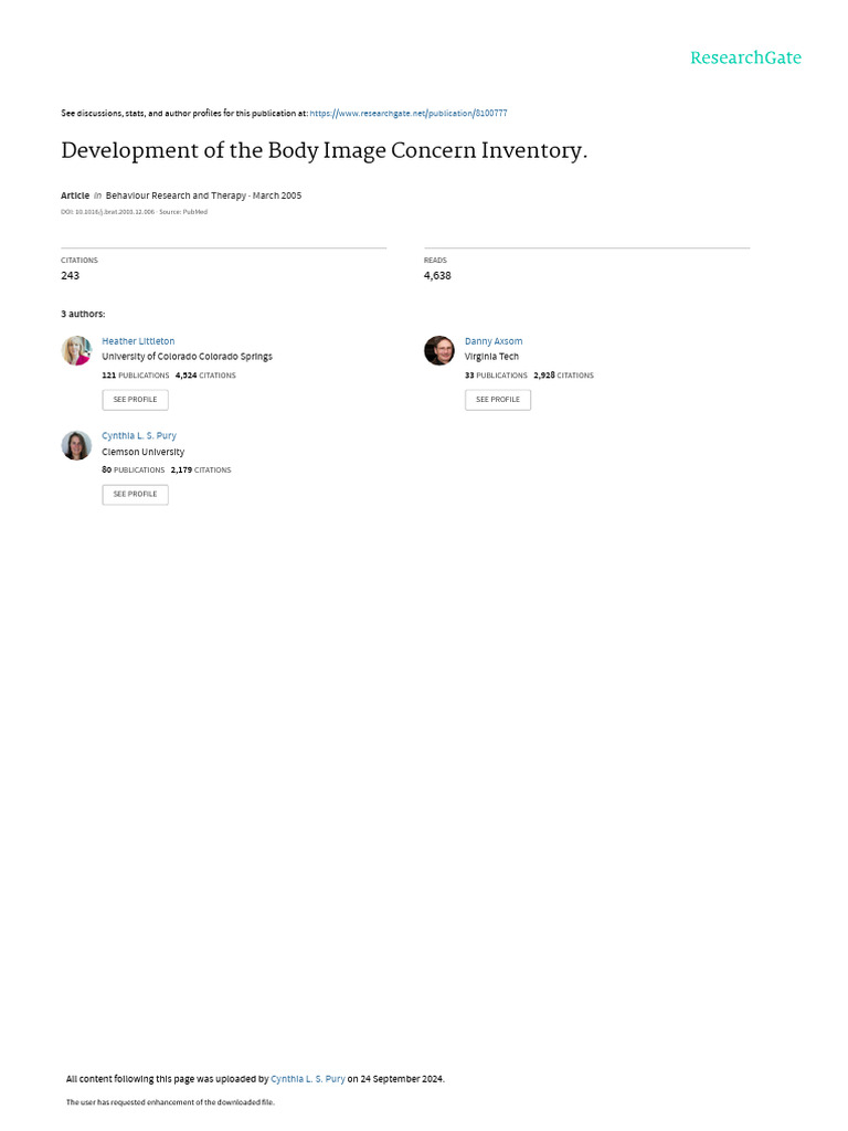 Body Image Concern Inventory Development | PDF | Eating Disorder ...