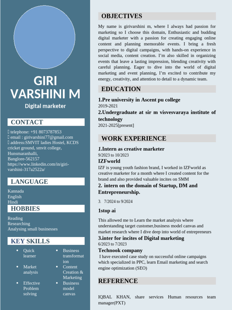 Digital Marketer Profile: Giri Varshini | PDF | Cognition | Cognitive ...