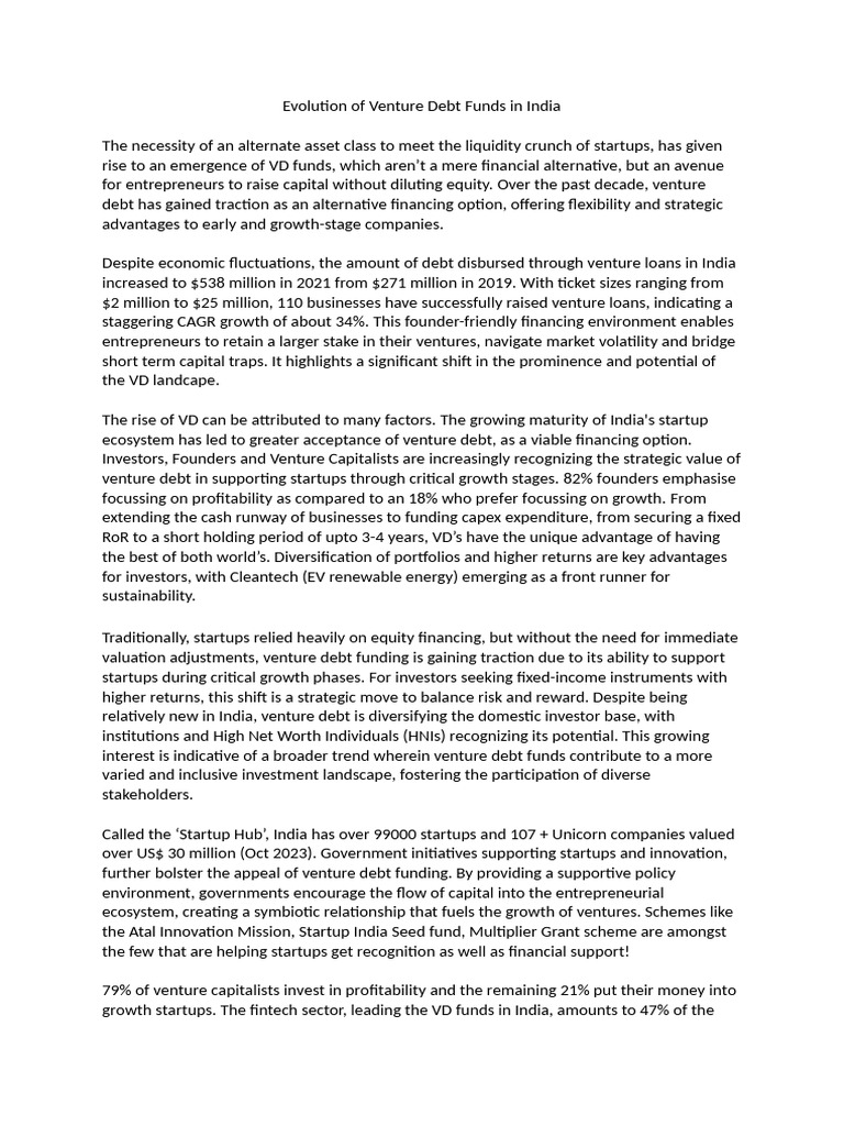 Evolution of Venture Debt Funds in India | PDF | Venture Capital ...