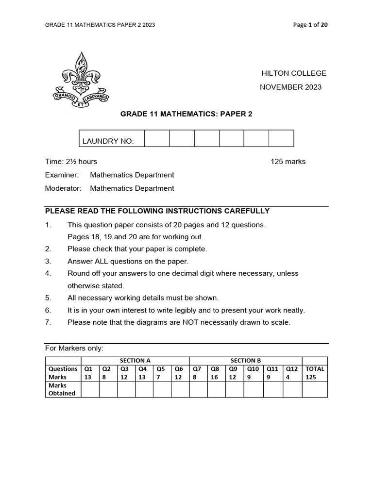 G11 Nov P2 2023 FV | PDF | Geometry | Mathematics
