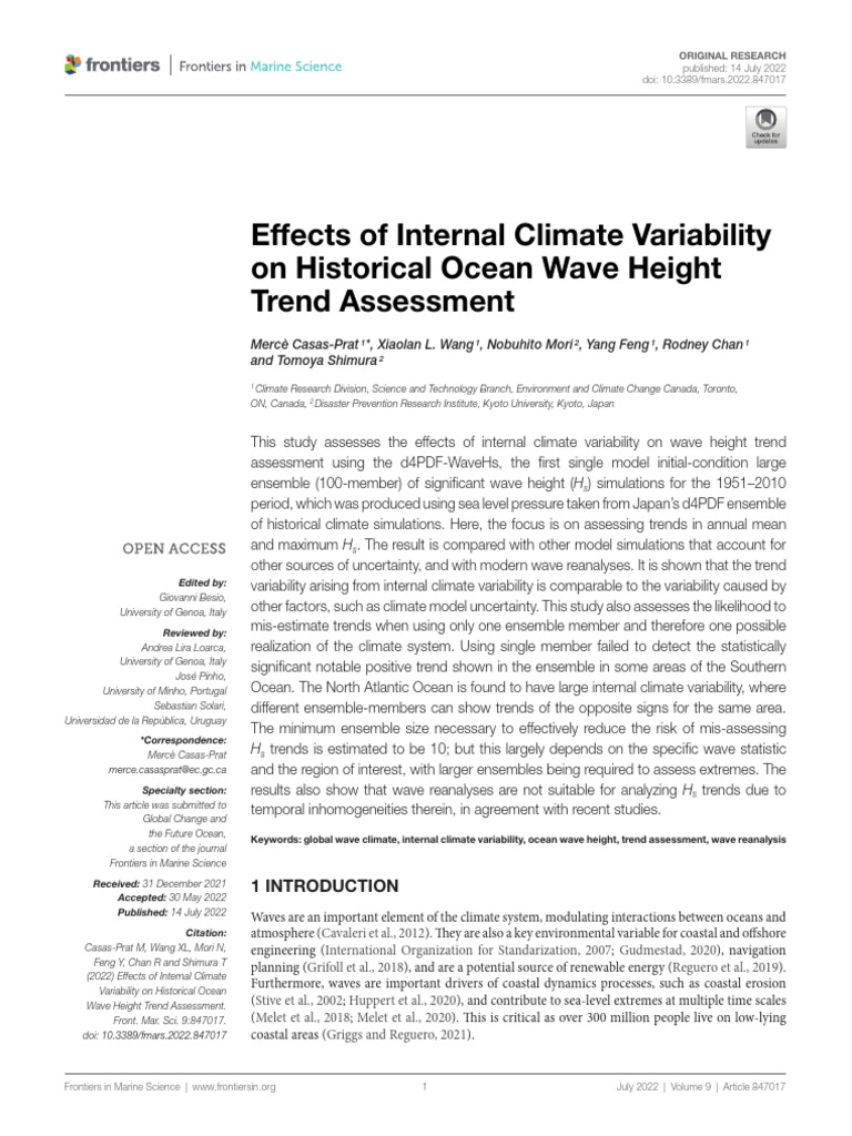 Effects of Internal Climate Variability On Historical Ocean Wave Height ...