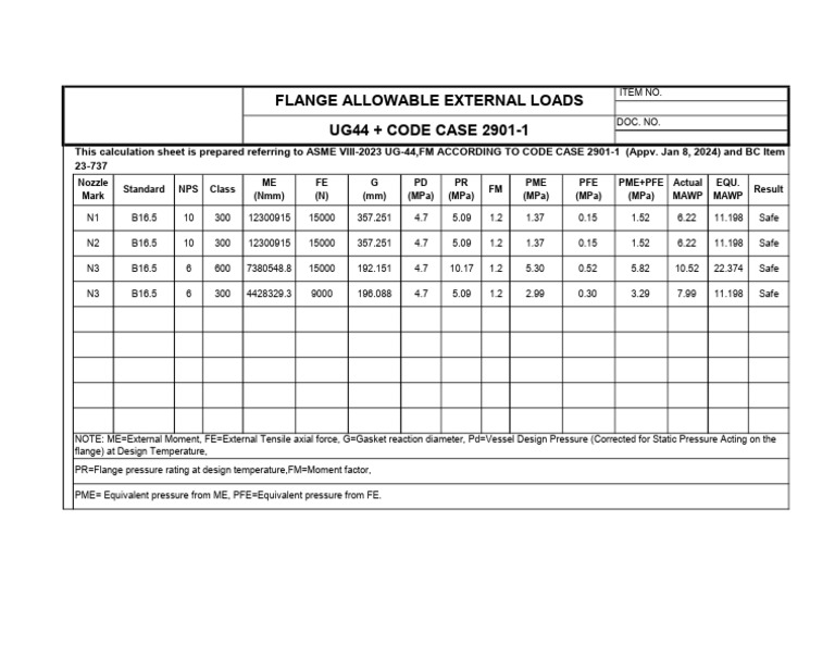 UG-44 + Code Case 2901-1 Flange Rating Check | PDF