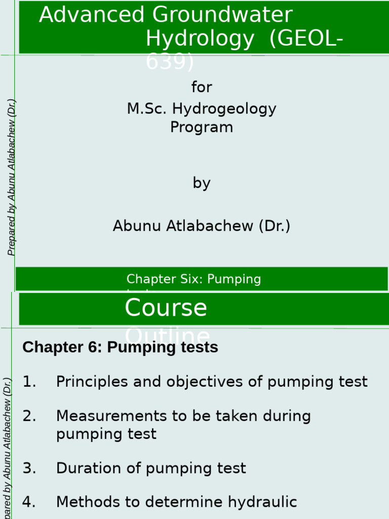 Chapter 6 Pumping Tests | PDF | Aquifer | Environmental Engineering