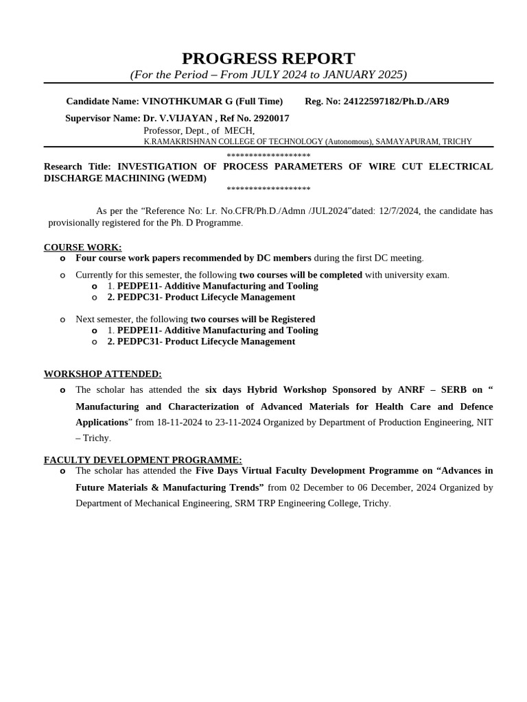 Ist Progress Report July To Jan 25 | PDF